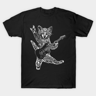 Cat Feline rock star gato playing an electric guitar rock and roll cat T-Shirt